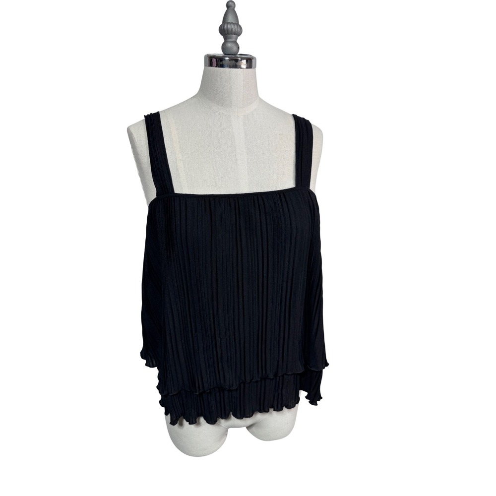 Express Black Pleated Layered Square Neck Tank Top Women's Size Small‎ New